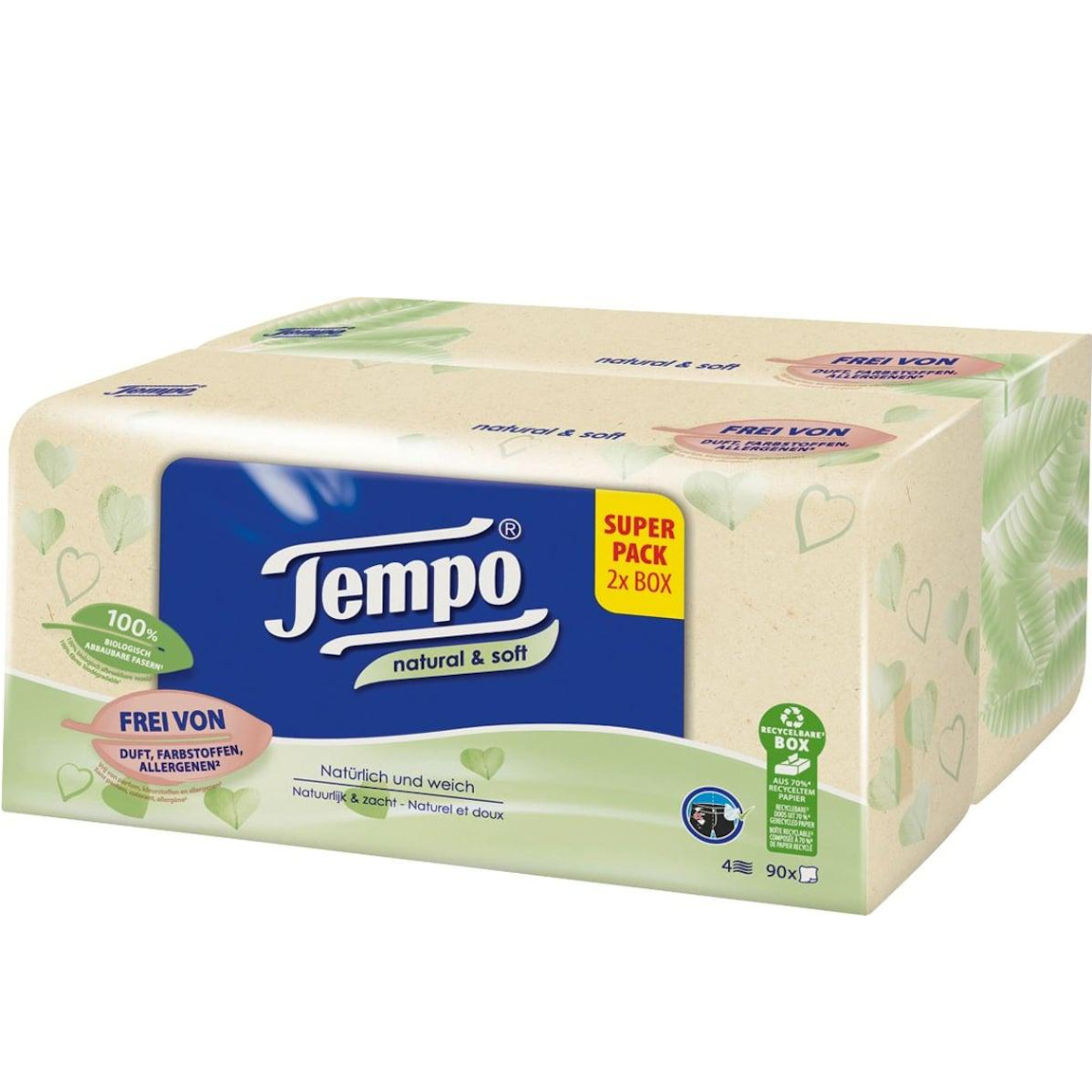 Tempo Taschentücher Duo-Box Natural & Soft  (2 x 90 Stück)